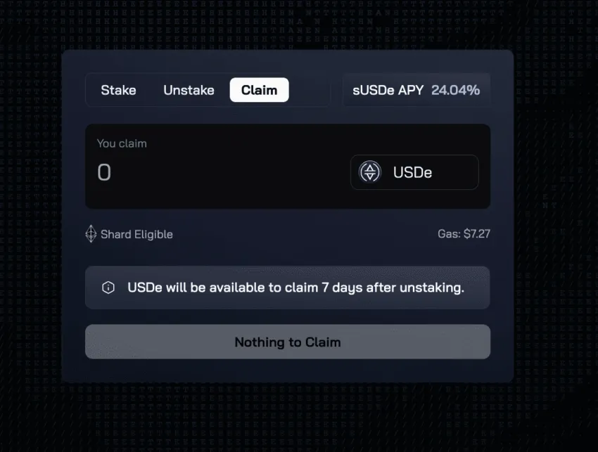 Claiming USDe: Ethena