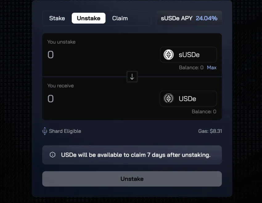 How to unstake USDe on Ethena?