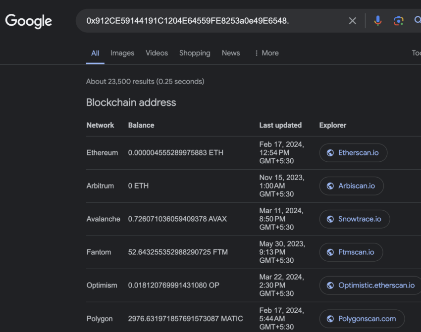 Checking contract address directly: Google